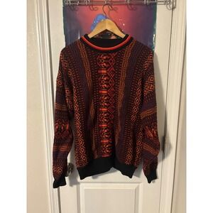 Vintage Expressions International Mens Large Geometric Knit Sweater Orange